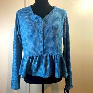 Girls' Henley Peplum Long Sleeve Top - Blue Xxl